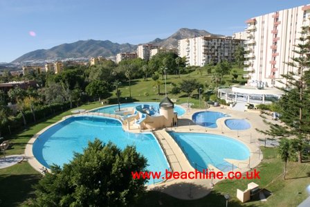 Fabtastic swiming pool at the Minerva/Jupiter Complex, apartments, Benalmadena Costa del Sol Spain. Air conditioned one bedroom and studio apartments available. 